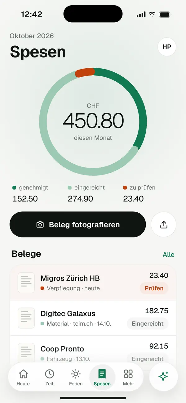 Expenses overview with receipts